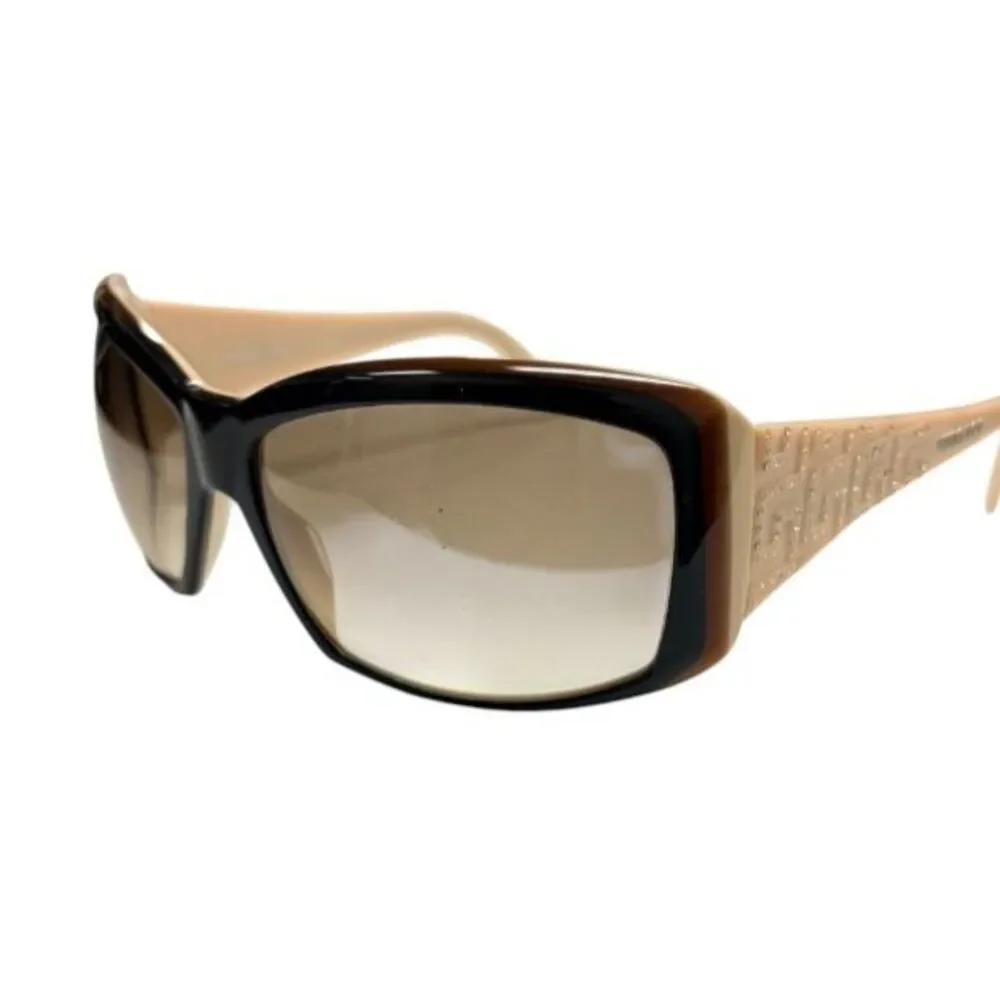 Versace Model 4069-B Sunglasses Beige Tan Crystal Greca Pattern Wrap/Shield Y2k